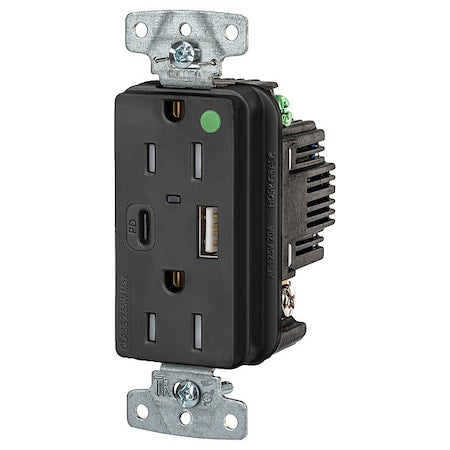 USBReceptacle, 15A, 1/2hp, Blk, Thrmplstc