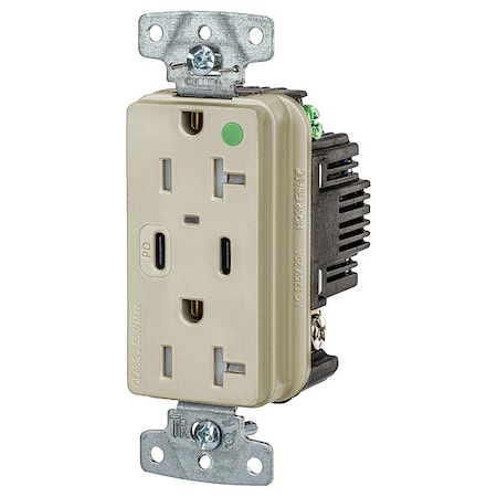 USBReceptacle, 20A, 1hp, Ivory, Thrmplstc