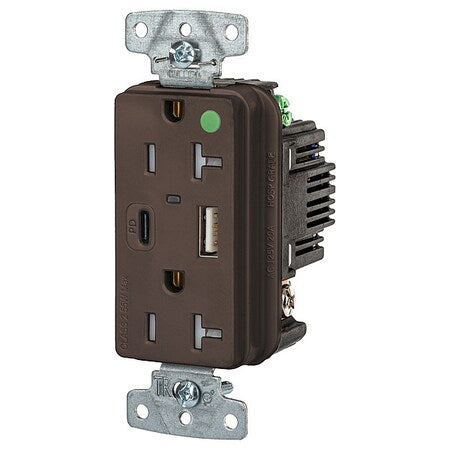 USBReceptacle, 20A, 1hp, Brn, Thrmplstc