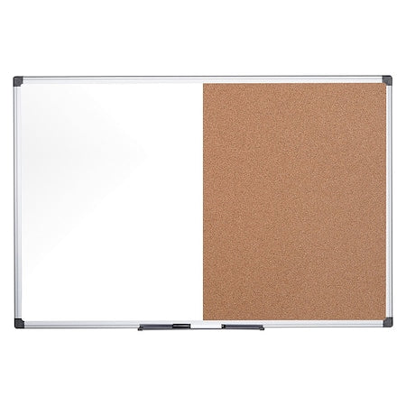 MasterVision Maya Series Combo Whiteboard/Cork Board, Wall Mount, 24""x36"", Aluminum Frame