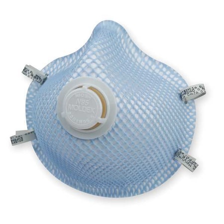 Disposable Respirator, N95, Exhale Valve, Non Adj. Dual Strap, Molded Nose Bridge, Blue, S, PK 10