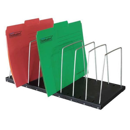 File Holder, Black, Steel, 18 3/8 in W, 8 1/8 in L, 7 1/2 in H, 8 Number of Compartments