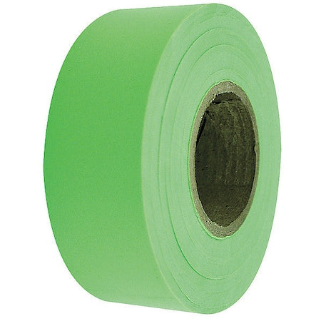 Flagging Tape, No Legend, Fluorescent Lime, 1 3/16 in Wide x 150 ft Length, Vinyl, 4 mil
