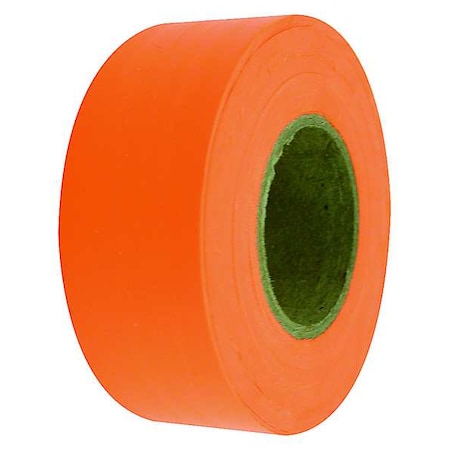 Flagging Tape, No Legend, Fluorescent Orange, 1 3/16 in Wide x 150 ft Length, Vinyl, 4 mil