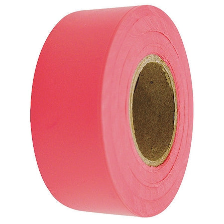 Flagging Tape, No Legend, Fluorescent Red, 1 3/16 in Wide x 150 ft Length, Vinyl, 4 mil