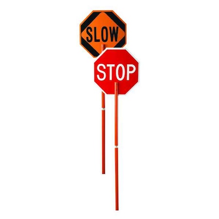 Pole Mounted Paddle, Red/Orange, Octagon, ABS Plastic, Handle