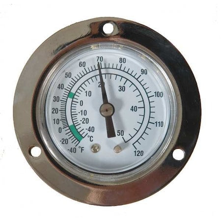 Analog Panel Mt Thermometer, -40 to 120F, Dial Size: 2 in