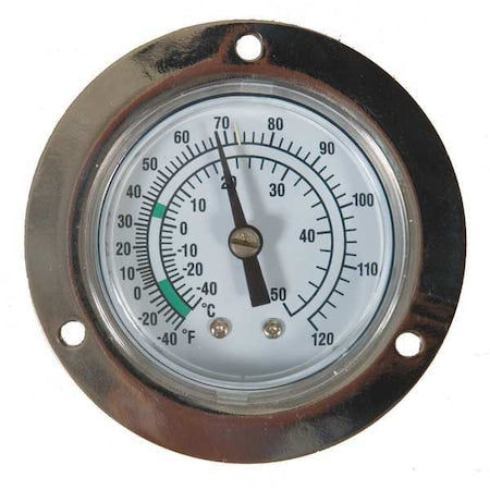 Analog Panel Mt Thermometer, -40 to 120F, Dial Size: 2 1/2 in