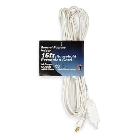 SPT-2 Indoor Extension Cord, 16 AWG 3 Outlets, 1-15R, White, PVC, 1-15P, 15ft