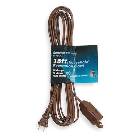 SPT-2 Indoor Extension Cord, 16 AWG 3 Outlets, 1-15R, Brown, PVC, 1-15P, 15ft