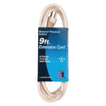 SJT Indoor Extension Cord, 16 AWG 3 Outlets, 5-15R, Beige, PVC, 5-15P, 9 ft