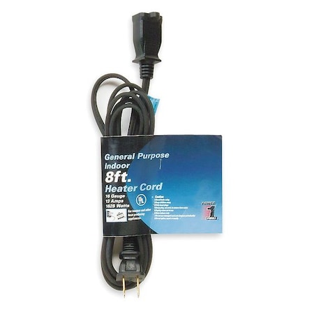 HPN Indoor Extension Cord, 16 AWG 1 Outlet, 1-15R, Black, Rubber, 1-15P, 8 ft