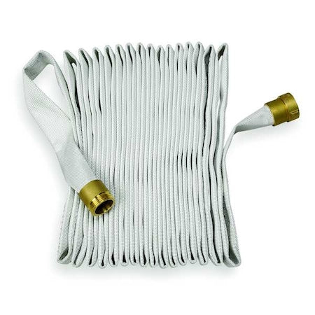Fire Hose, Single Jacket, 100 ft. Length, 1 1/2 in Hose Inside Dia., Polyester Hose Tube, White