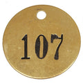 Numbered Tag, Brass, 1 1/2 in H x 1 1/2 in W, 1 1/2 in Dia., Brass, Round, 25 PK