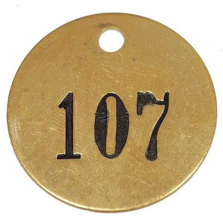 Numbered Tag, Brass, 1 1/2 in H x 1 1/2 in W, 1 1/2 in Dia., Brass, Round, 25 PK