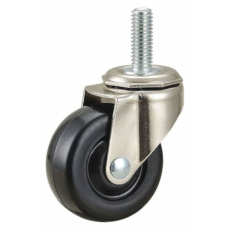 Stem Caster, 2"dia, Rubber, 75lb