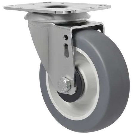 Swivel Plate Caster, Therm Rubber, 4 in, 176 lb