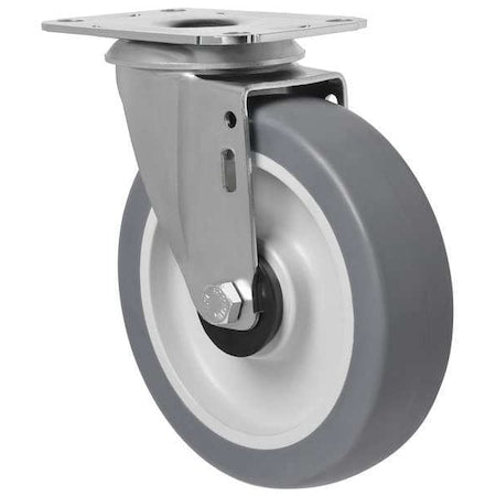 Swivel Plate Caster, Therm Rubber, 5 in, 198 lb.