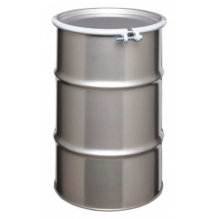 Open Head Transport Drum, 304 Stainless Steel, 30 gal, Unlined, Silver