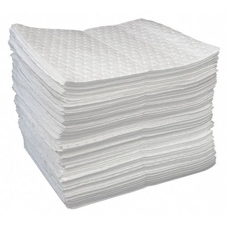 Sorbent Pad, 19 gal, 15 in x 19 in, Oil, White, 100 PK