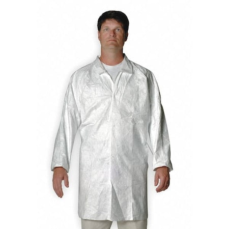 Tyvek IsoClean Disposable Lab Coat, Tyvek(R) IsoClean(R), Snaps Closure, White, L, 30 PK