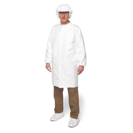 Tyvek IsoClean Disposable Lab Coat, Tyvek(R) IsoClean(R), Snaps Closure, White, L, 30 PK