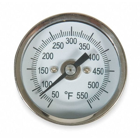 Bimetal Thermom, 2 In Dial, 50 to 550F, Connection Size: 1/4 in NPT