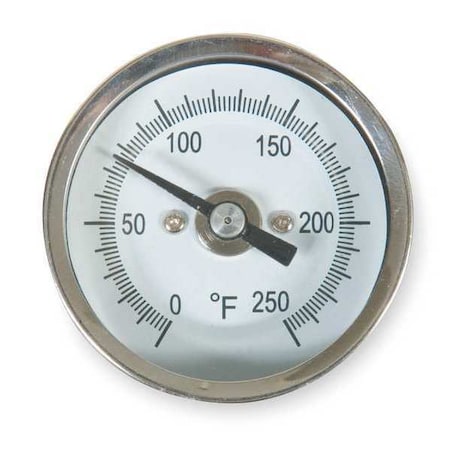 Bimetal Thermom, 2 In Dial, 0 to 250F, Window Material: Glass