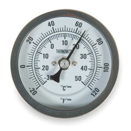 Bimetal Thermom, 3 In Dial, -20 to 120F