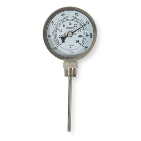 Bimetal Thermom, 5 In Dial, -20 to 120F