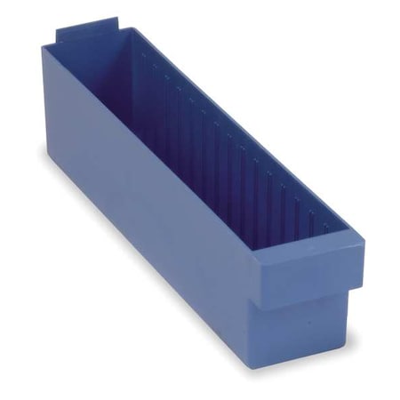 Drawer Storage Bin, High Impact Polystyrene, Blue, 4 5/8 in H, 3 3/4 in W, 17 5/8 in L