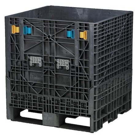 Collapsible Bulk Container 12.9 cu ft Volume Cap., 32 in L, 30 in W, 34 in H, Plastic, Black