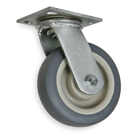 Swivel Plate Caster, Therm Rubber, 6 in, 450 lb, Gry