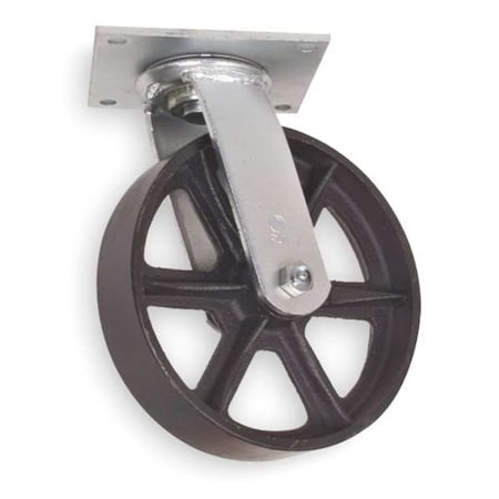 Swivel Plate Caster, Cast Iron, 8 in., 1200 lb.