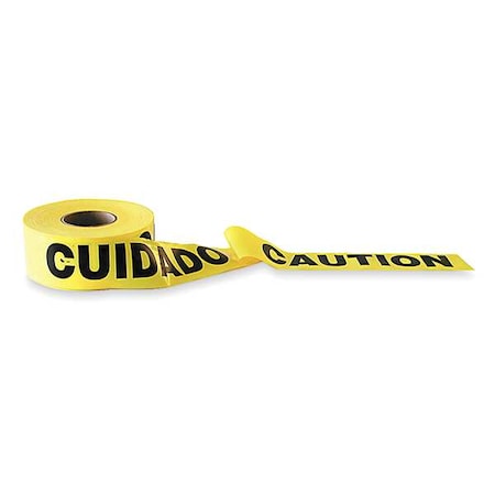 Barricade Tape, Caution/Cuidado, 3 in Wide x 1000 ft Long, Polyethylene, 1.6 mil Thickness