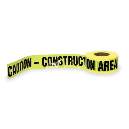 Barricade Tape, Caution Construction Area, 3 in Wide x 1000 ft Long, Polyethylene, 1.6 mil Thickness