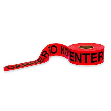 Barricade Tape, Danger Do Not Enter, 3 in Wide x 1000 ft Long, Polyethylene, 1.6 mil Thickness