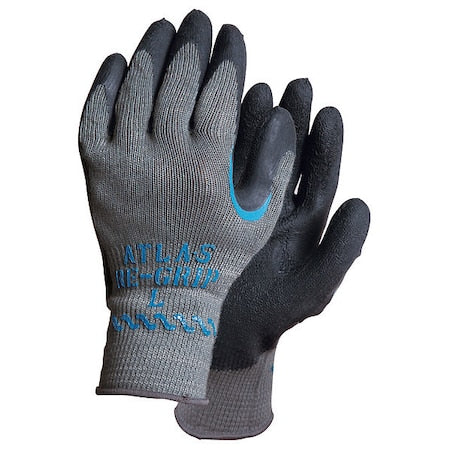 Coated Gloves, Latex, Crinkled, Palm, 3 Abrasion Level, Black/Gray, M (8) 1 PR, Vendor Pack