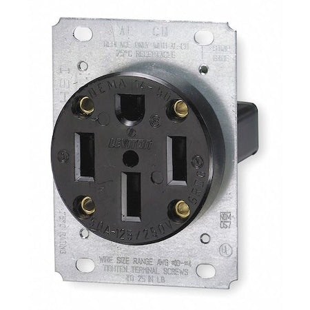 Straight Blade Receptacle, 14-50R, 50 A, 125/250V AC, 3 Pole, 4 Wire, Flush Mount, Grounded