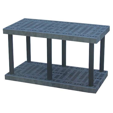 Freestanding Plastic Shelving, Open Style, 24 in D, 48 in W, 27 in H, 2 Shelves, Black