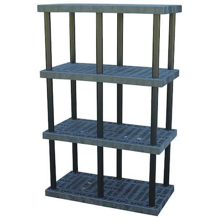 Freestanding Plastic Shelving, Open Style, 24 in D, 48 in W, 75 in H, 4 Shelves, Black