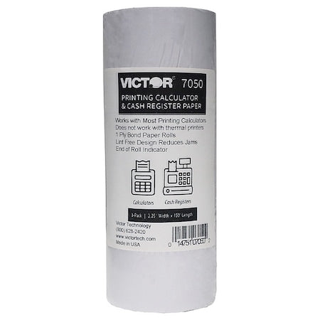 Paper Roll, 2-1/2 in.W, White, PK3