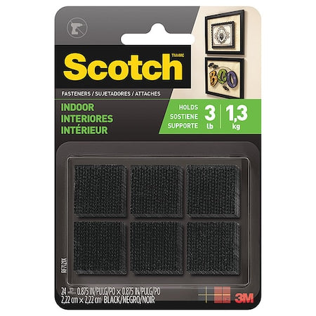Reclosable Fastener Shape, Square, Acrylic Adhesive, 7/8 in, 7/8 in W, Black, 24 PK