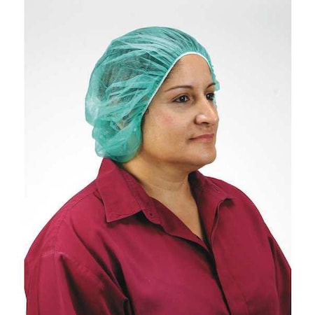 Bouffant Cap, Polypropylene, 21 in Dia., Green, M, 100 PK