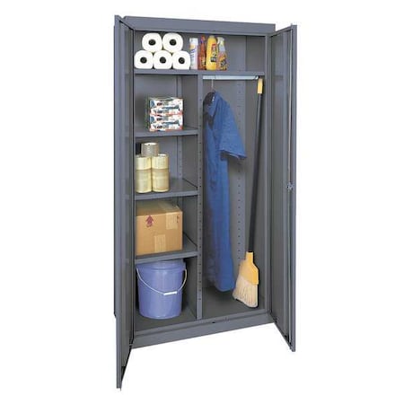 Combo Wardrobe Storage Cabinet, 78 in H, 36 in W, 18 in D, Swing, Keyed, Gray, 5 Shelves, 0 Drawers