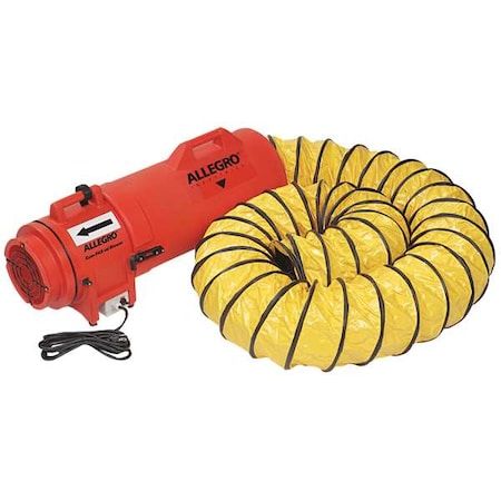 Confined Space Axial Blower Fan W/ Canister & 25 ft L Duct, 8 in Duct Dia, 120/240V AC