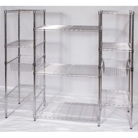 Wire Shelving Unit, 18"D x 68"W x 63"H, 9 Shelves, Chrome