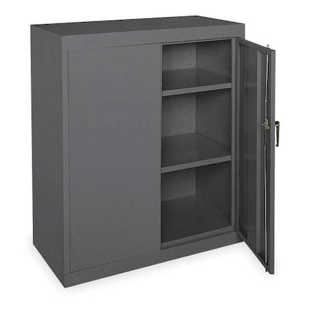 Shelving Storage Cabinet, 42 in H, 36 in W, 18 in D, Swing, Keyed, Gray, 2 Shelves, 0 Drawers