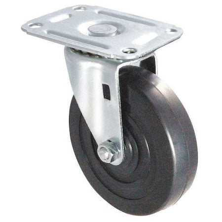 Swivel Plate Caster, Rubber, 2 in., 75 lb, D