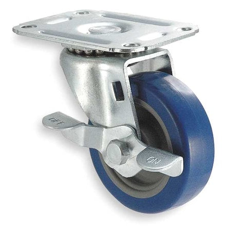 Swivel Plate Caster, Poly, 3 in, 125 lb, Blu